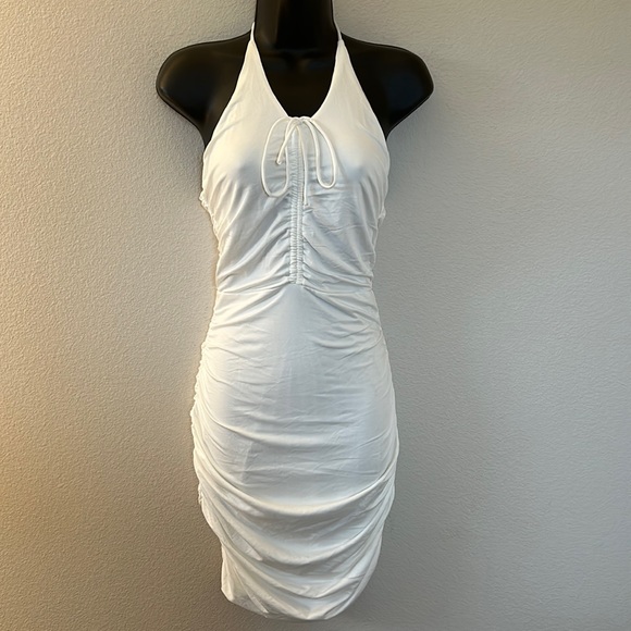 Princess Polly Ellis White Halter Ruched Minidress - Picture 4 of 11